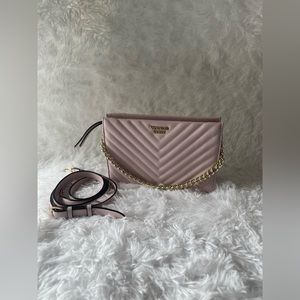 Victoria's Secret V-Quilt Faux Leather Crossbody Bag - Powder Pink